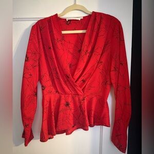 Astr Red Wrap Peplum Blouse